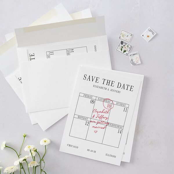Classic Circled Calendar Date Save the Date Cards Pure White Signature smooth Blank No Standard