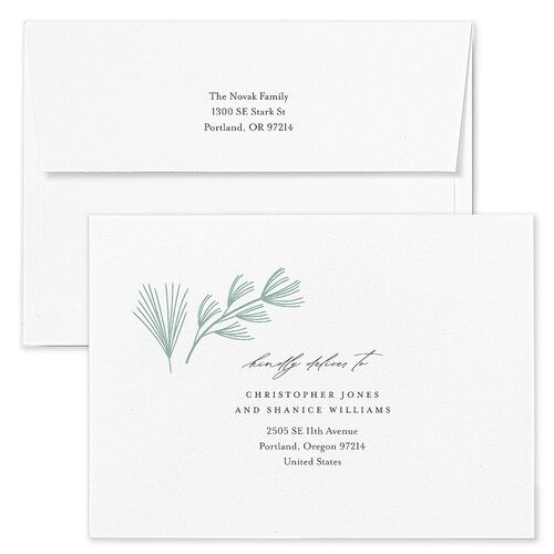 Our Merriest Year Baby Announcement Holiday Card Envelopes White Hunter Green Both Recipient and Return Addresses Standard Signature