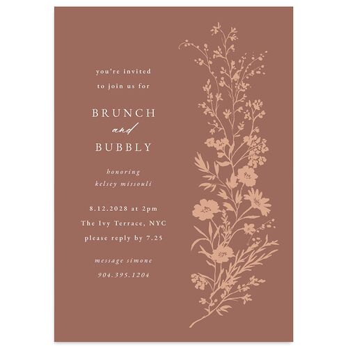 Gilded Wildflower Bridal Shower Invitations Espresso Signature Blank Standard