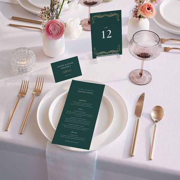 Antique Fairytale Place Cards Gold Dark Emerald Signature