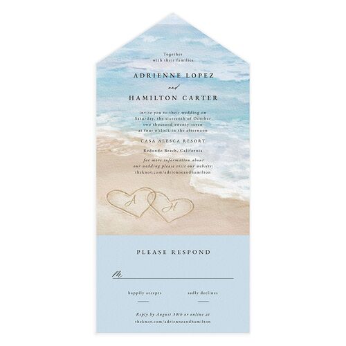 Beach Monogram All-in-One Wedding Invitations Baby Blue Signature Light Both Recipient and Return Addresses No