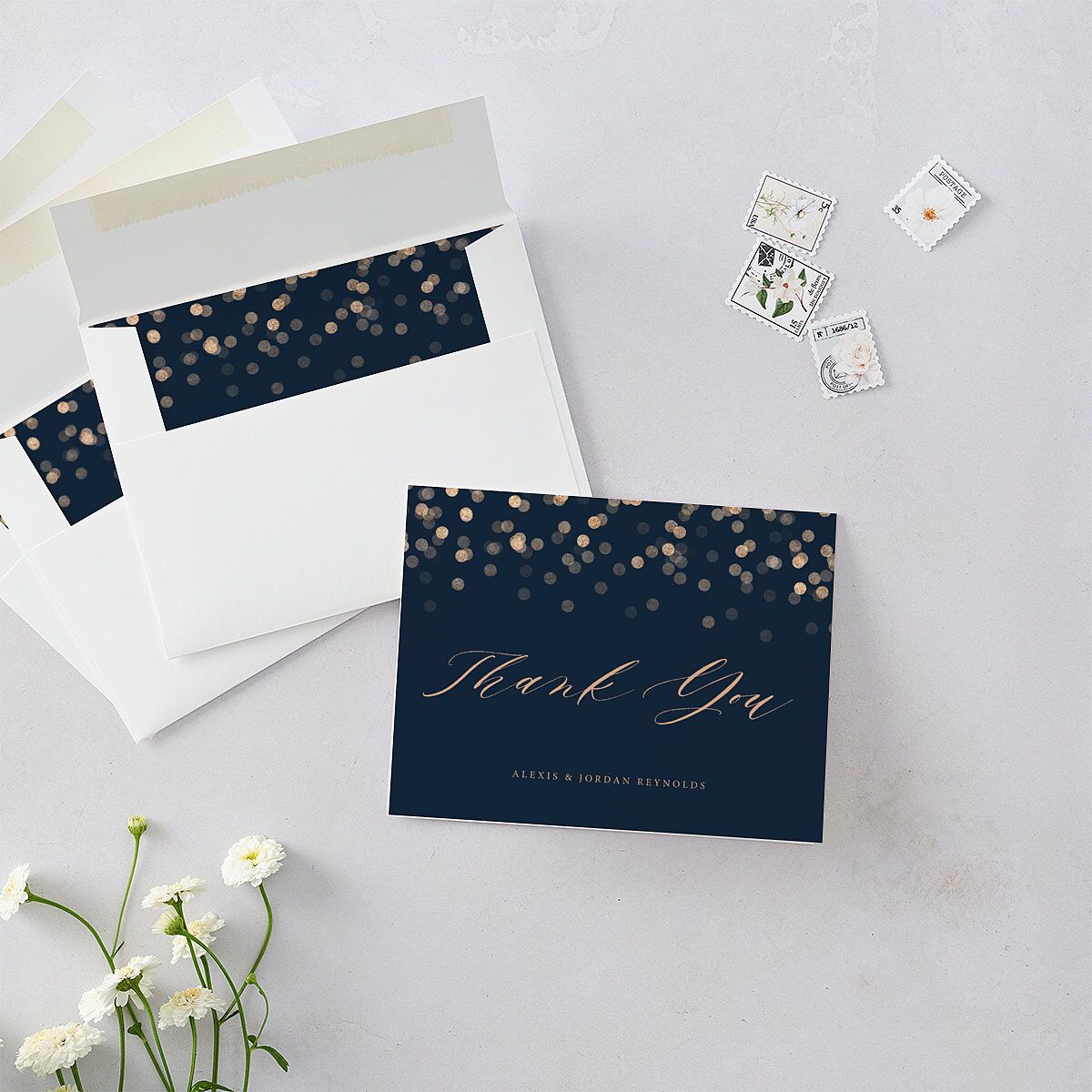 Elegant Glow Thank You Cards Navy