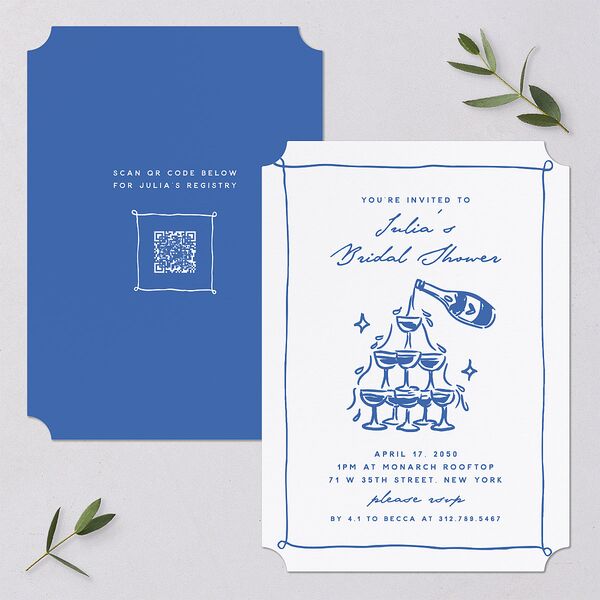Hand Drawn Cake Bridal Shower Bridal Shower Invitations French Blue Signature Blank Ticket