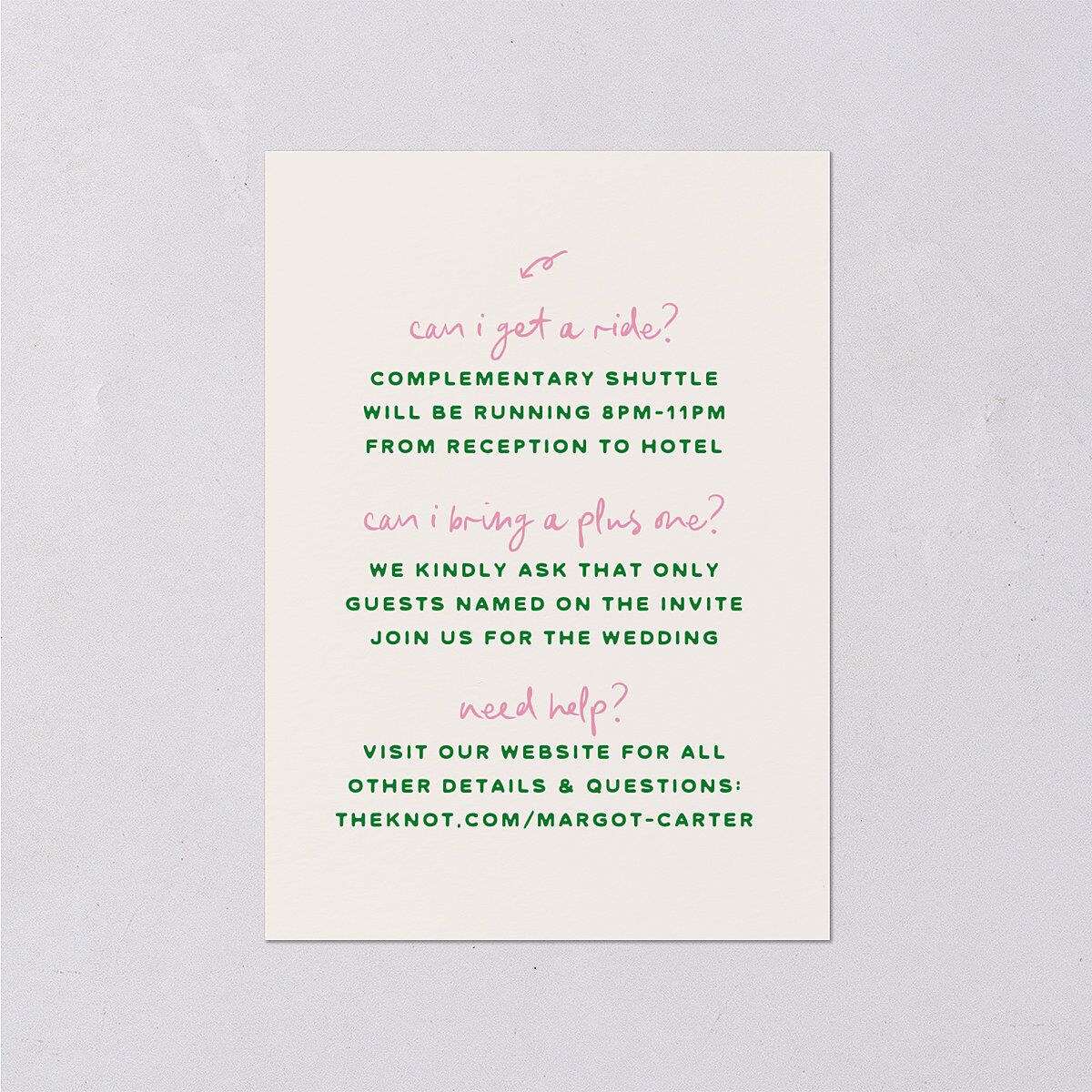 Whimsically Retro Handwritten Note Wedding Enclosure Cards Kelly Green Signature Standard