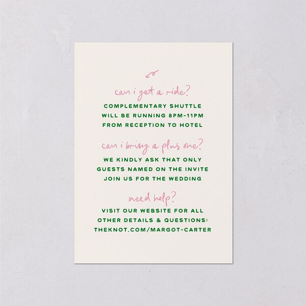 Whimsically Retro Handwritten Note Wedding Enclosure Cards Kelly Green Signature Standard