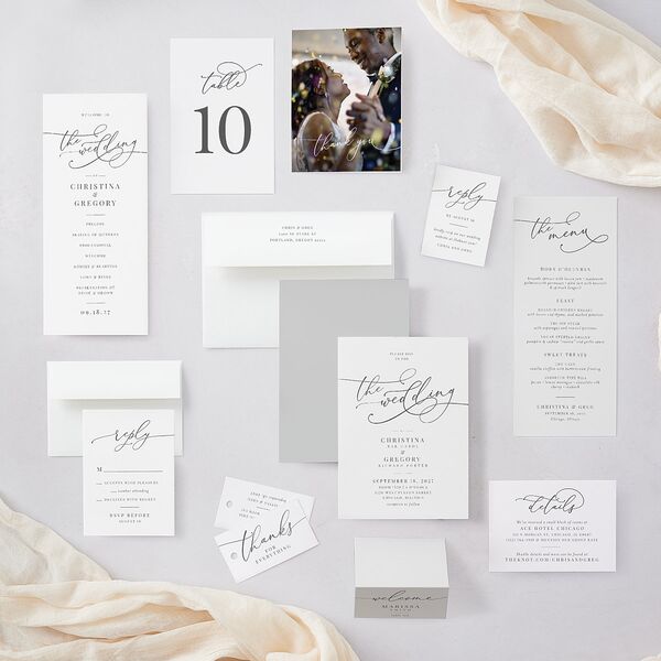 Romantic Calligraphy Wedding Invitations Silver Signature Blank No Standard