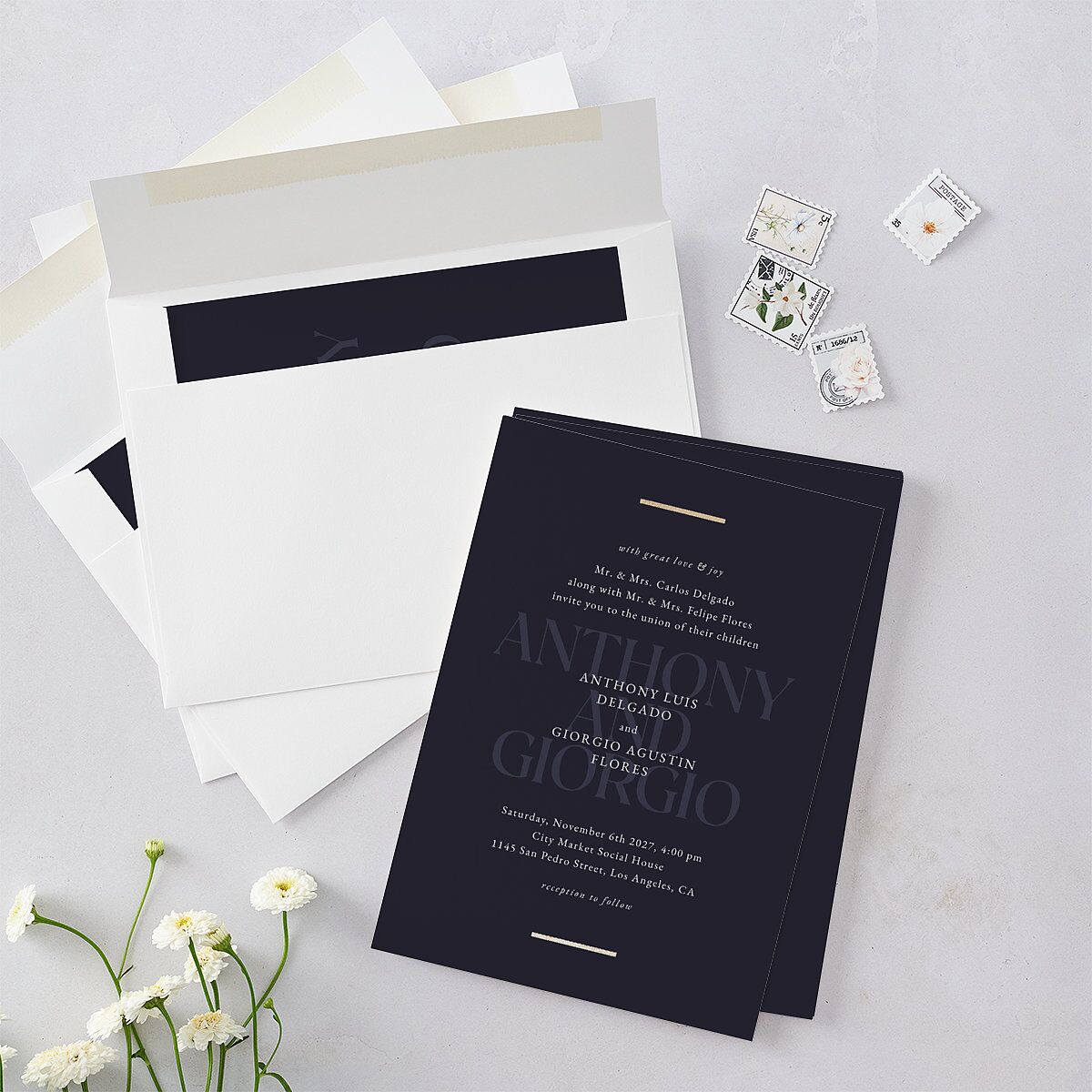 Gilded Bold Wedding Invitations Gold Navy Signature Blank No Standard