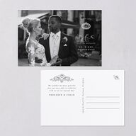 Glamorous Crown Monogram Crest Thank You Postcards by Bridgerton Pure White