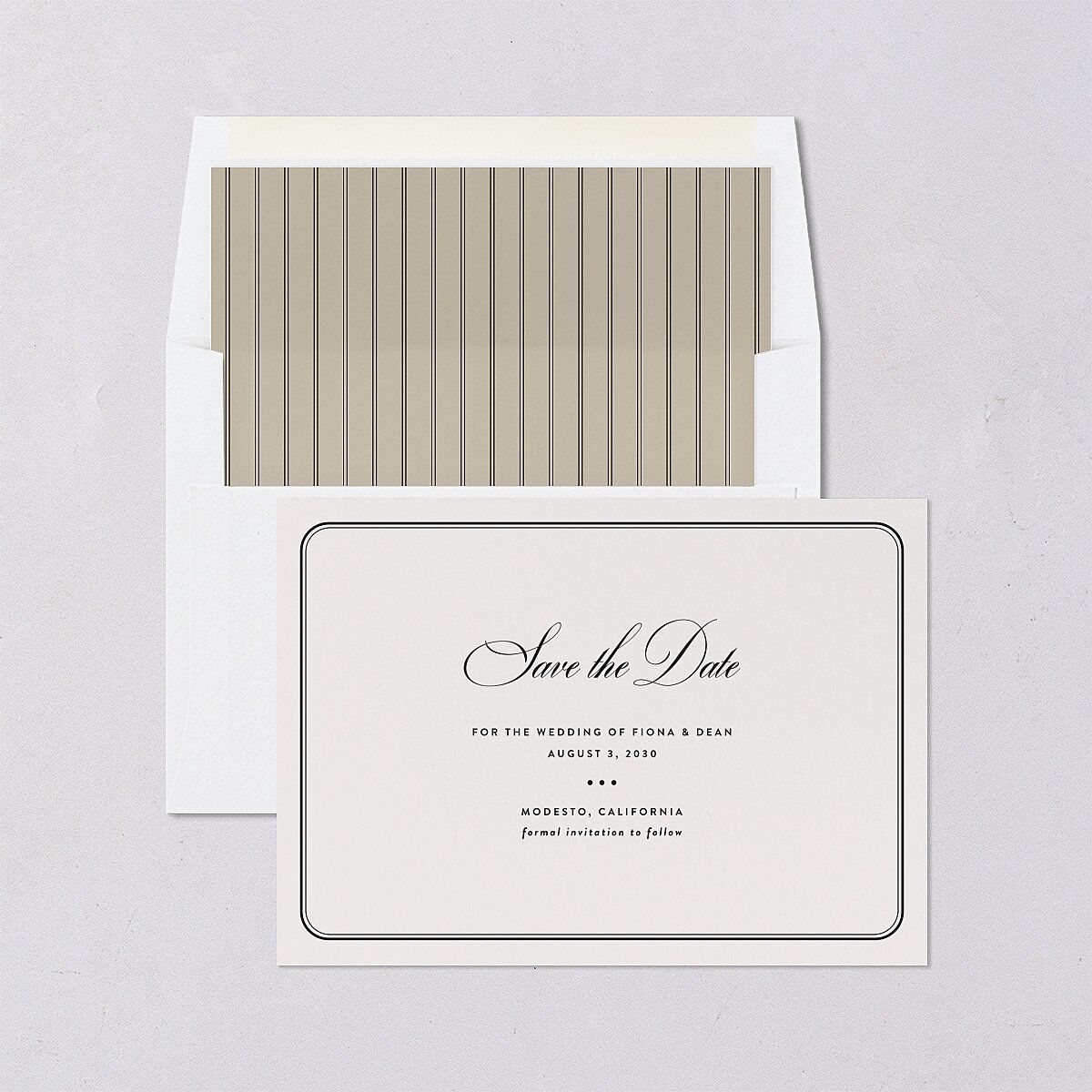 Vintage Retro Border Save the Date Cards Off-White Signature smooth Blank No Standard