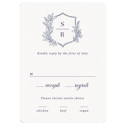 Elegant Garland Crest Wedding Response Cards Sapphire Signature Rounded