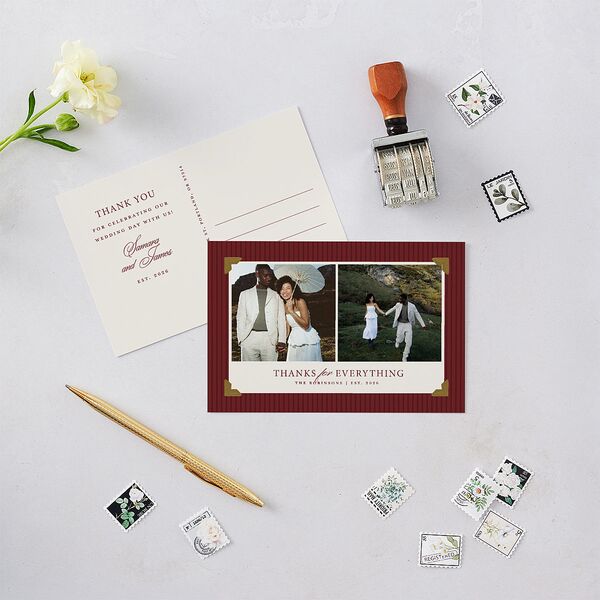 First Christmas Photo Album Thank You Postcards Merlot