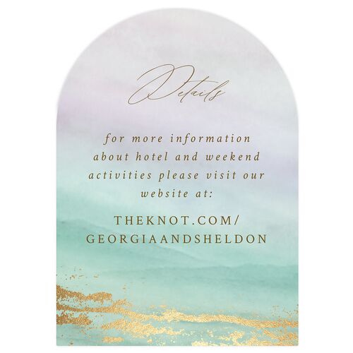 Ethereal Sunset Wedding Event Detail Cards Gold Mint Green Signature Arch