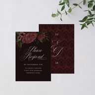 Dark Gothic Roses QR Code RSVP Cards Burgundy Signature