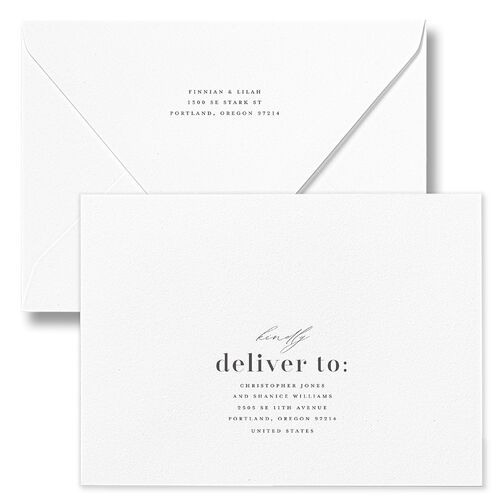 Portrait Gallery Save The Date Card Euro Envelopes White Medieval Grey Both Recipient and Return Addresses Luxe Signature