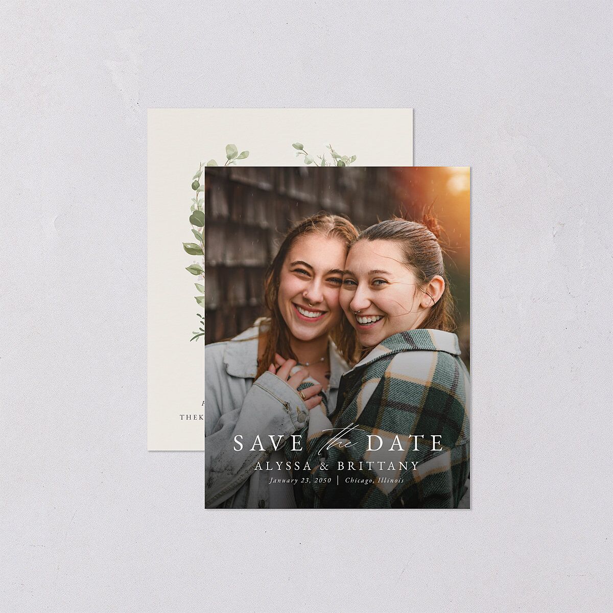 Greenery Laurel Save the Date Petite Cards — view 1