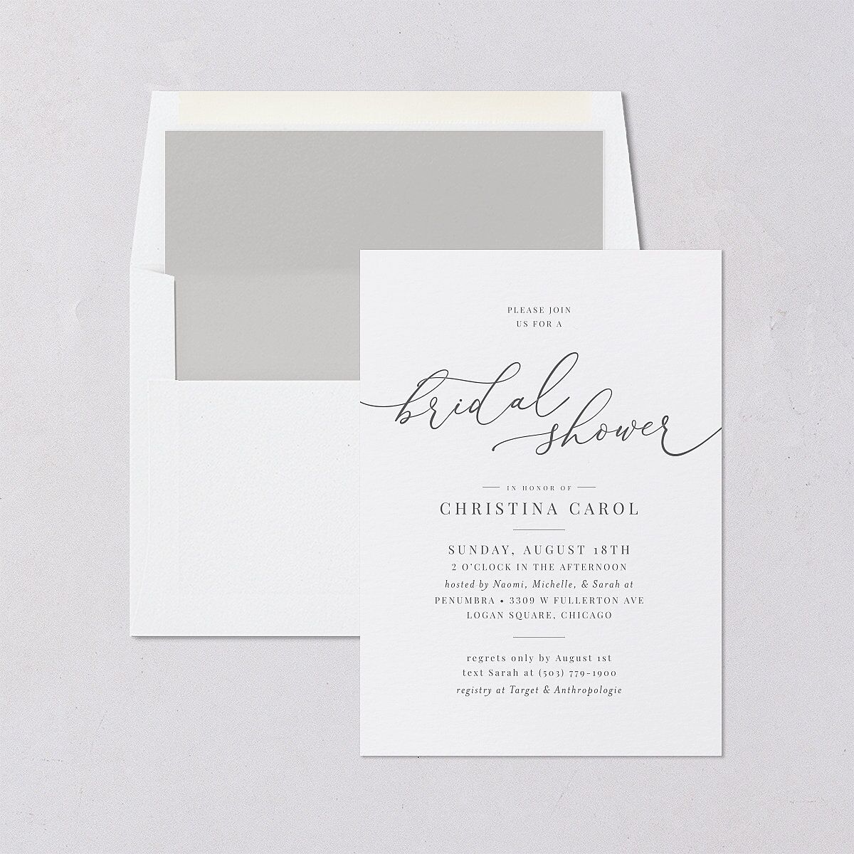 Romantic Calligraphy Bridal Shower Invitations Silver Signature Blank Standard