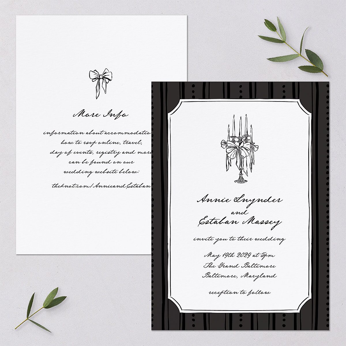Vintage Candelabra with Bow Wedding Invitations Charcoal Signature Blank No Standard