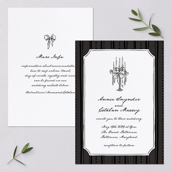Vintage Candelabra with Bow Wedding Invitations Charcoal Signature Blank No Standard