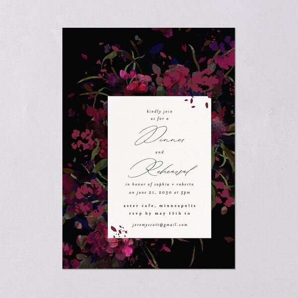 Midnight Floral Rehearsal Dinner Invitations Raspberry Signature Blank Standard
