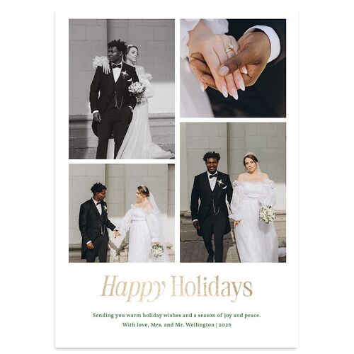 Simply Happy Foil Holiday Cards Gold Jewel Green Signature Blank Portrait  Standard