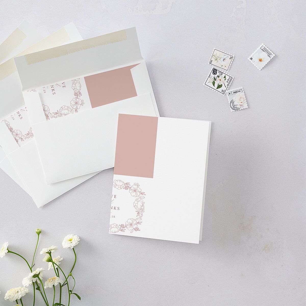 Floral Border Thank You Cards Desert Rose