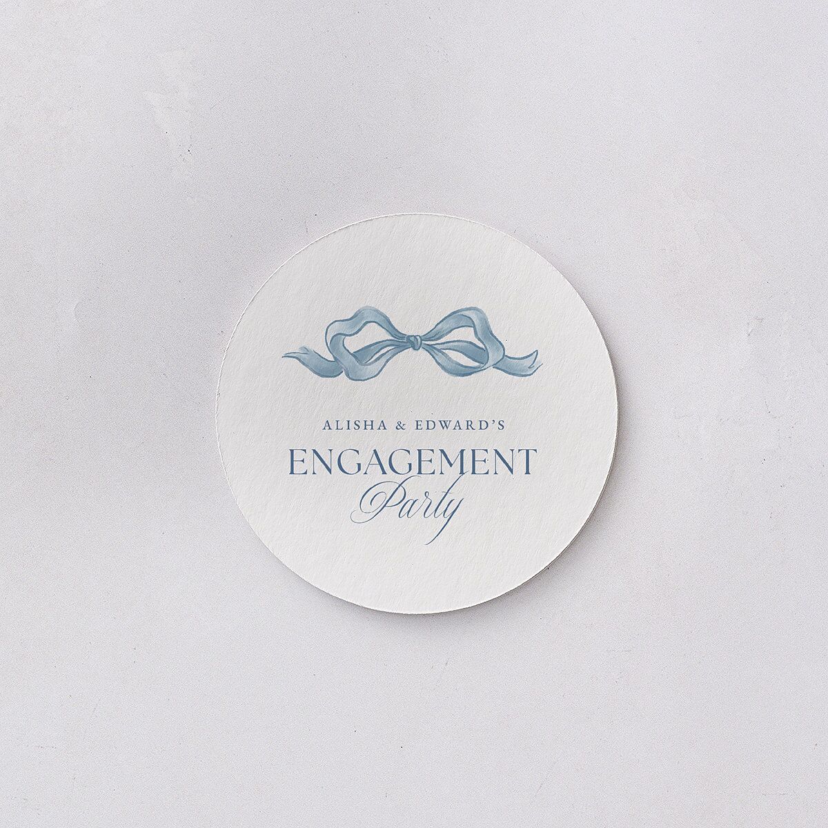 Vintage Bow Engagement Party Coasters Regency Blue Cardboard Circle
