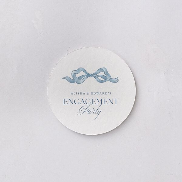Vintage Bow Engagement Party Coasters Regency Blue Cardboard Circle