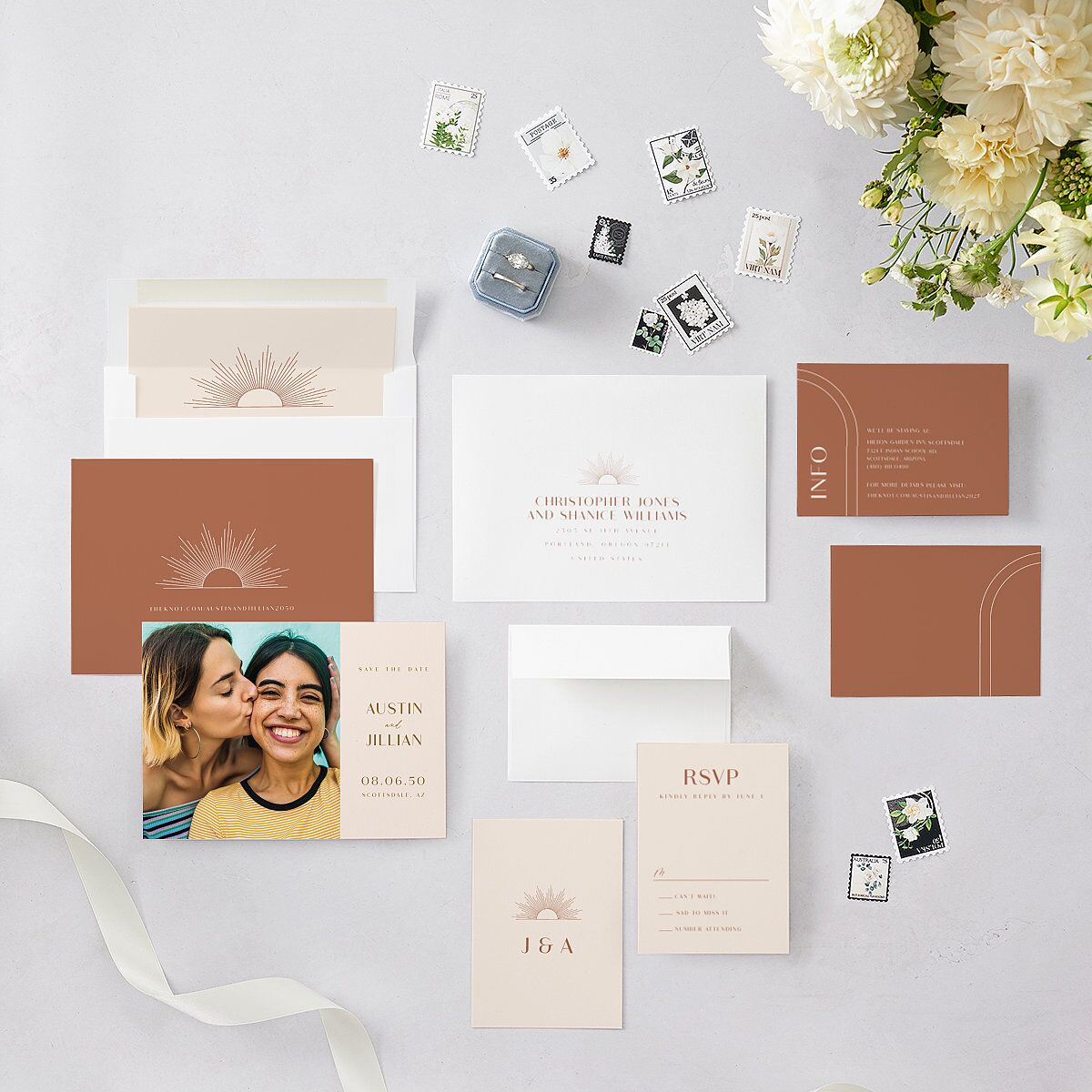 Modern Romantic Save The Date Cards Chestnut Signature smooth Blank No
