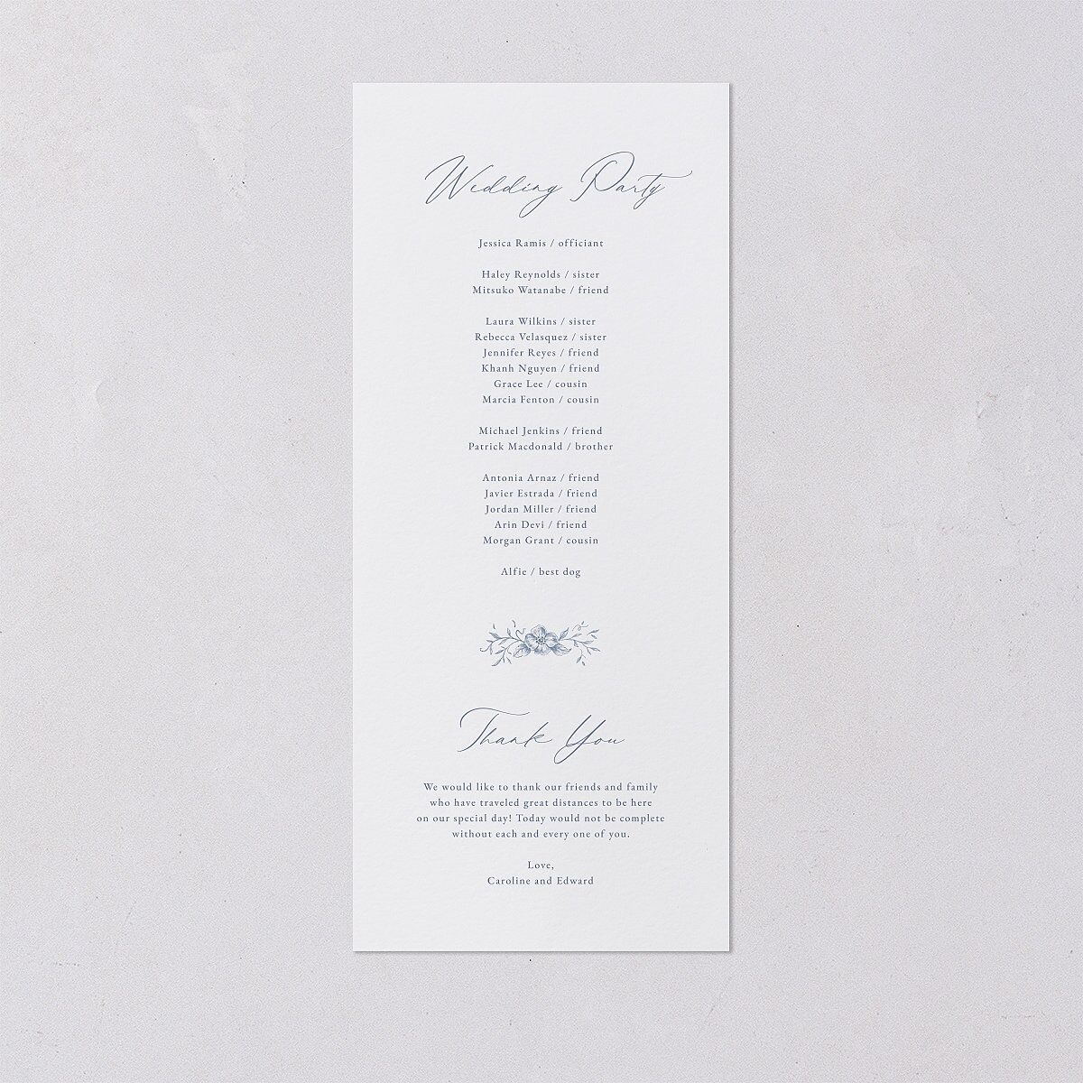 Antique Victorian Botanical Wedding Programs Dusty Blue Signature