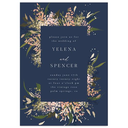 Moody Romance Wedding Invitations Gold Moody Blue Signature Blank No Standard