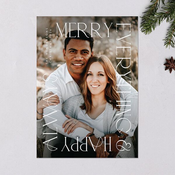 Merry Border Holiday Cards Jewel Red Signature Blank Portrait Standard