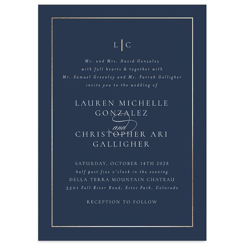 Timeless Frame Wedding Invitations Gold Moody Blue Signature Blank No Standard