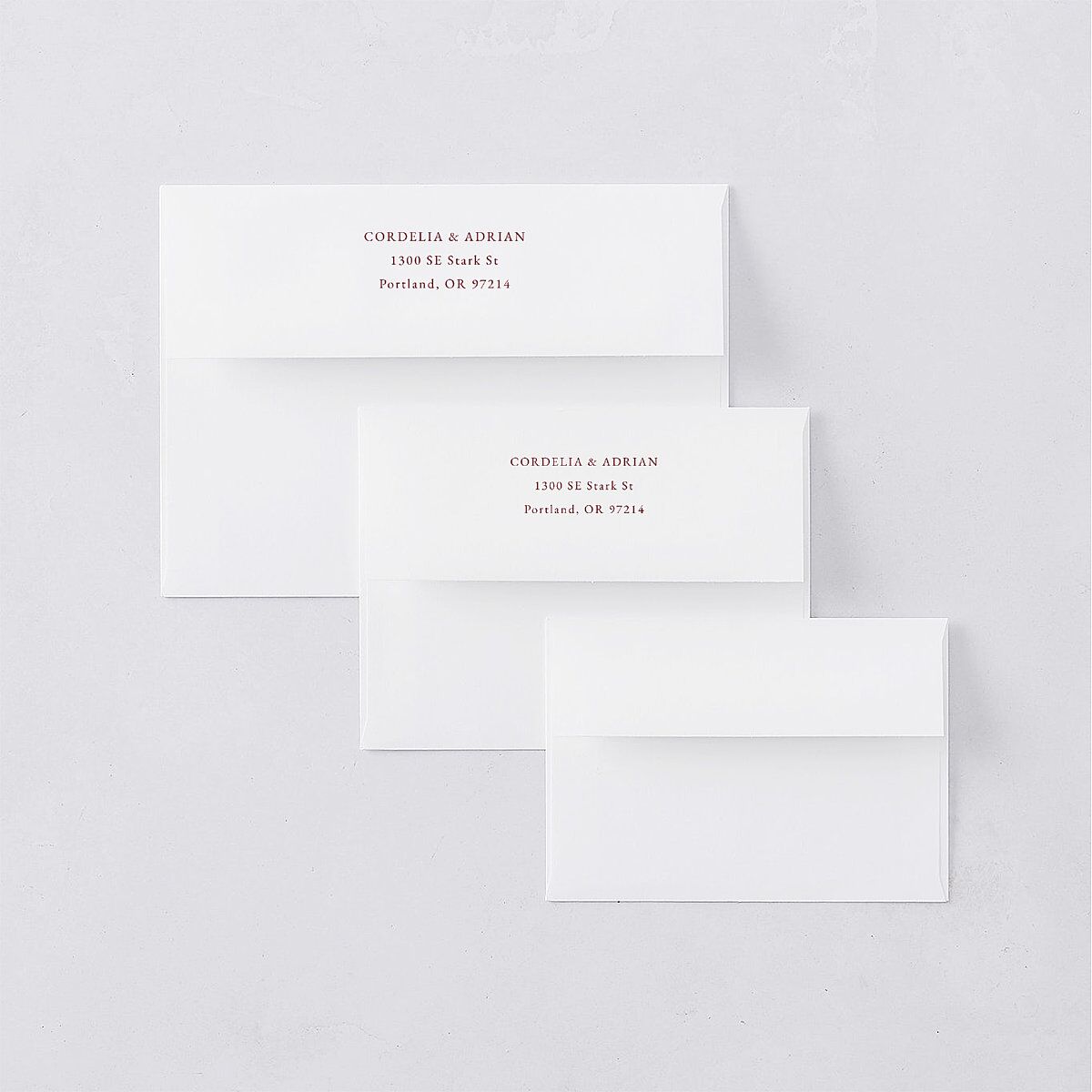 Ornate Lace Wedding Invitation Envelopes White Maroon Both Recipient and Return Addresses Standard Signature