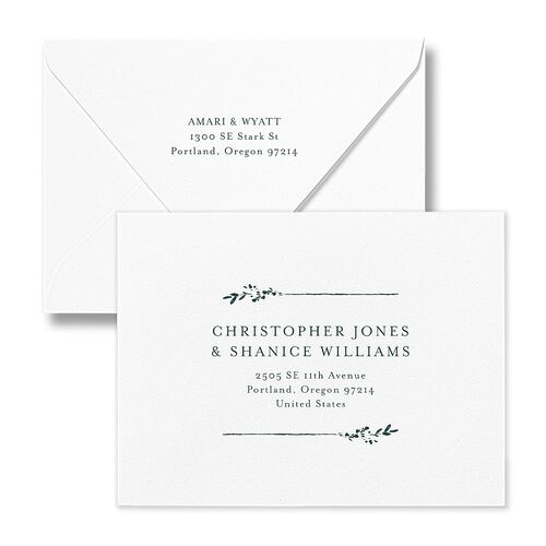 Exquisite Branches Botanical Thank You Card Euro Envelopes White Deep Lake Both Recipient and Return Addresses Luxe Signature