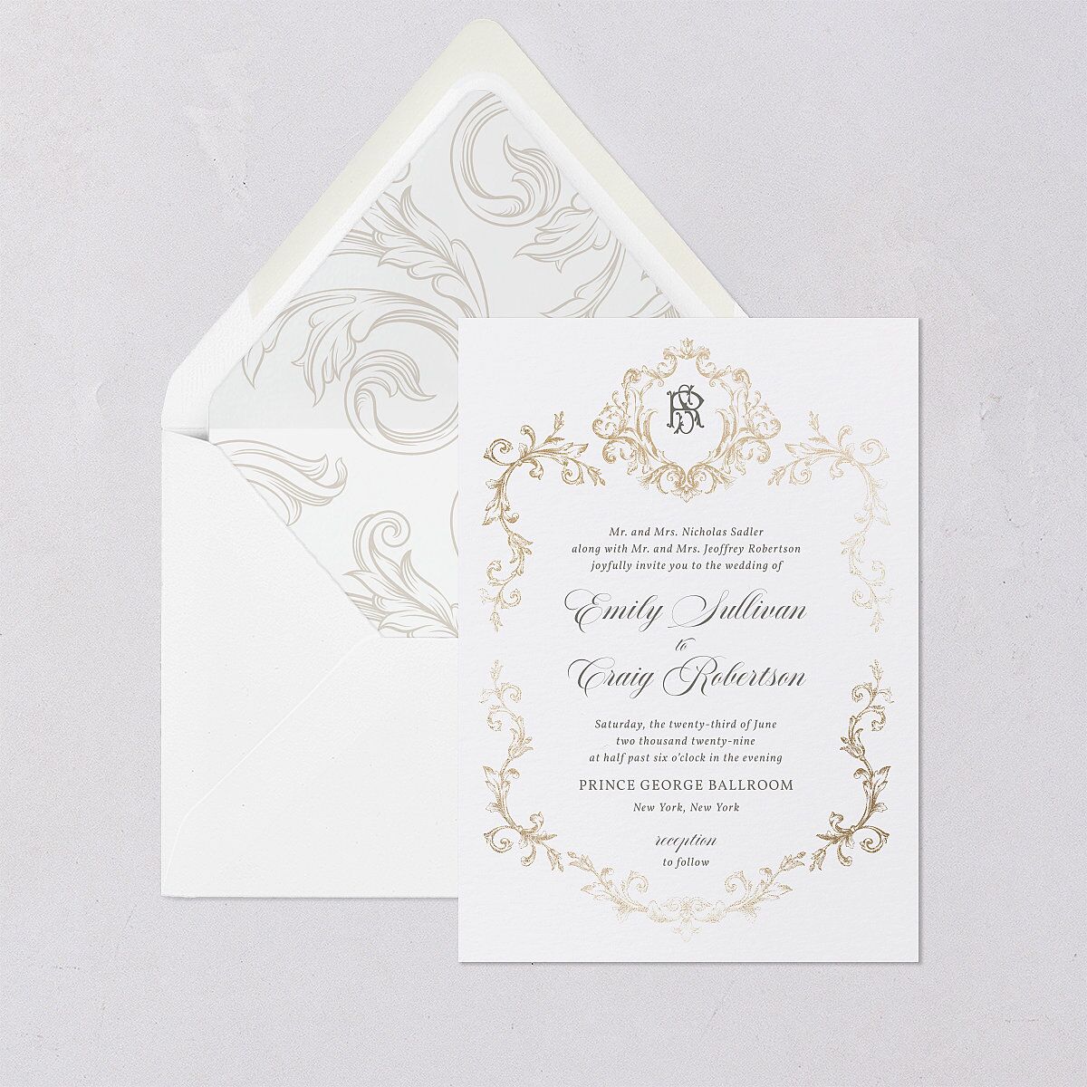 Vintage Regency Monogram Frame Foil Euro Envelope Liners Pure White Luxe