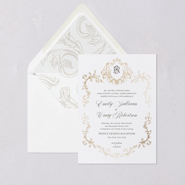 Vintage Regency Monogram Frame Foil Euro Envelope Liners Pure White Luxe