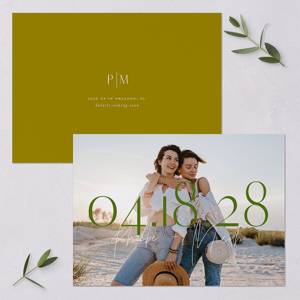 Hawaiian Tropical Monstera Frame Save the Date Cards Scottish Green Signature smooth Blank No Standard