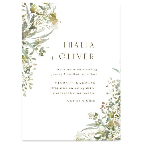 Gilded Greenery Wedding Invitations Gold Pure White Signature Blank No Standard
