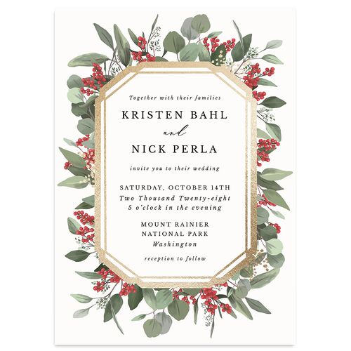 Eucalyptus Frame Foil Wedding Invitations Gold Garnet Signature Blank No Standard