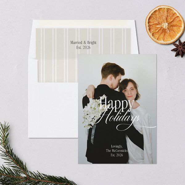 Timeless Happy Holiday Photo Holiday Cards Pure White Signature Blank Standard