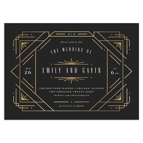 Vintage Deco Wedding Invitations Gold Charcoal Signature Blank No Standard