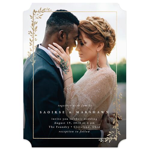 Delicate Frame Wedding Invitations Gold Pure White Signature Blank No Ticket