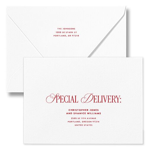 New Year New Baby Classic Editorial Photos Holiday Card Euro Envelopes White Merlot Both Recipient and Return Addresses Luxe Signature