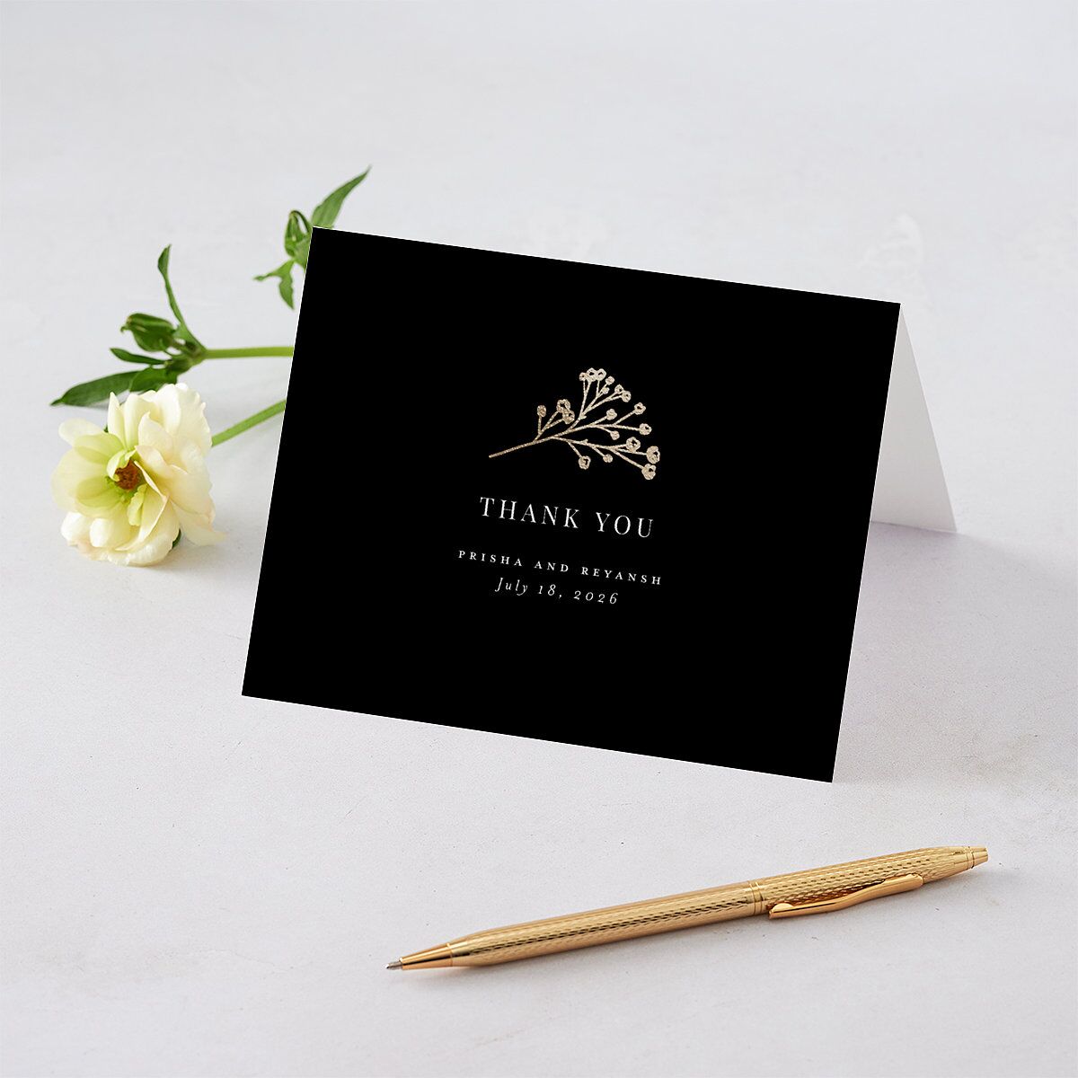 Baby's Breath Thank You Cards Gold Licorice