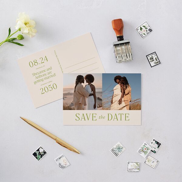 Modern Editorial Wedding Date Save the Date Postcards Meadow