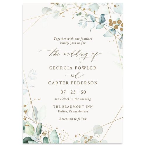 Ethereal Greenery and Gold Wedding Invitations Pure White Signature Blank No Standard