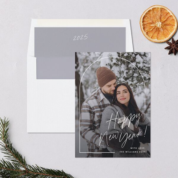 Script Arch Holiday Card Holiday Cards Pure White Signature Blank Standard Portrait