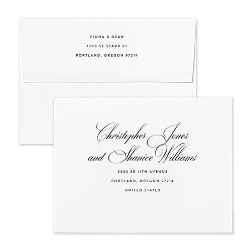 Vintage Retro Border Save the Date Petite Card Envelopes White Off-White Both Recipient and Return Addresses Signature Standard