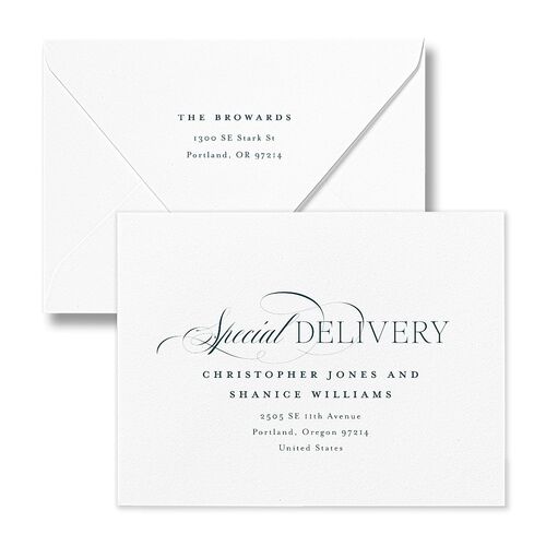 Meet the Newlyweds Thank You Card Euro Envelopes White Dark Night Both Recipient and Return Addresses Luxe Signature