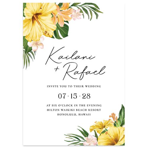 Tropical Hibiscus Wedding Invitations Daffodil Signature Blank No Standard